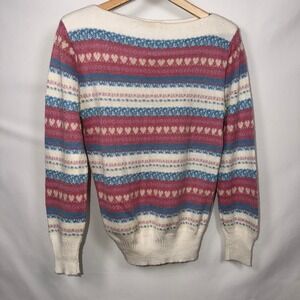 Vintage SnowBird Fair Isle Heart Sweater  Cottagecore Grandpa Grandma Ski Knit
